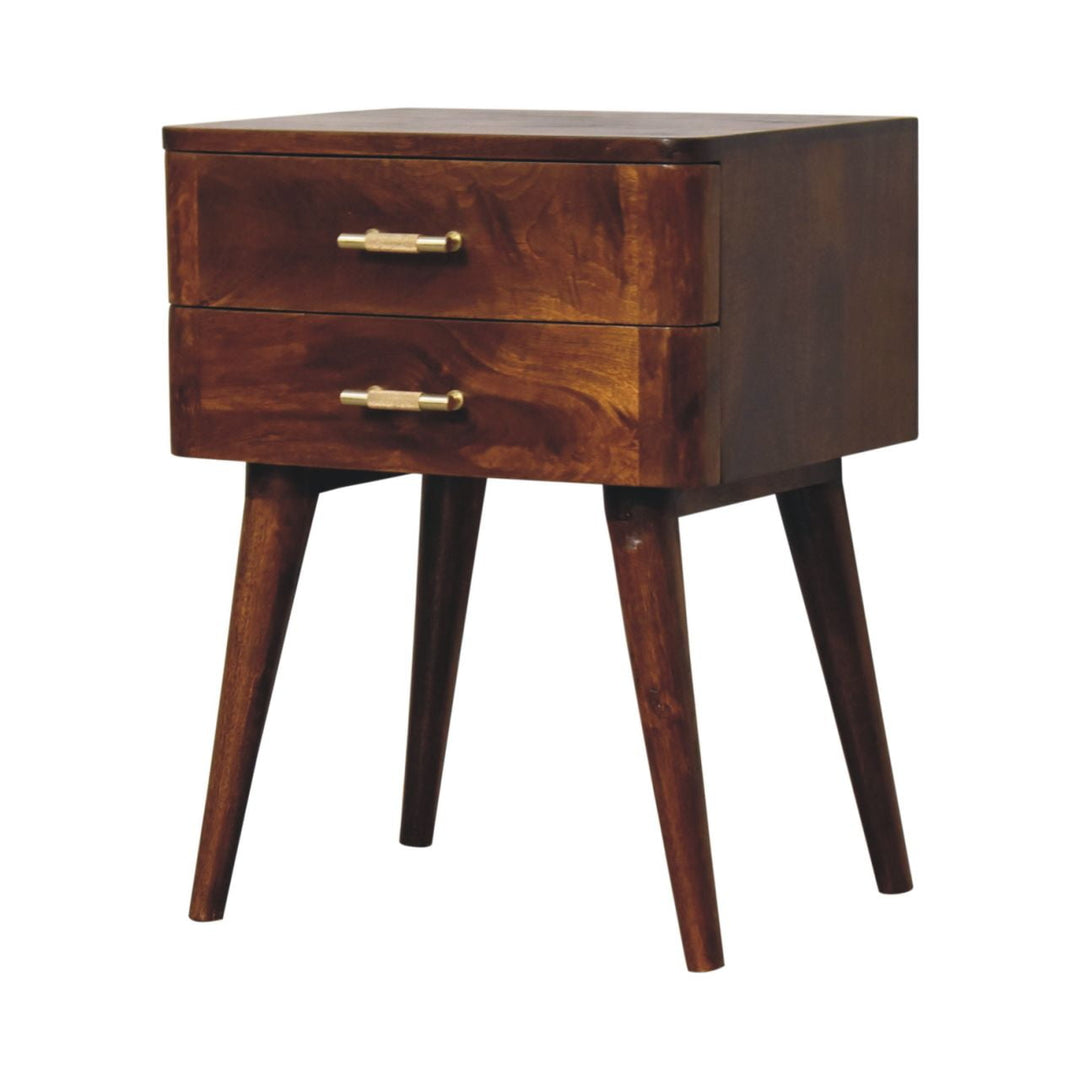 Mid-Century Modern Walnut 2-Drawer Nightstand with Brass Handles