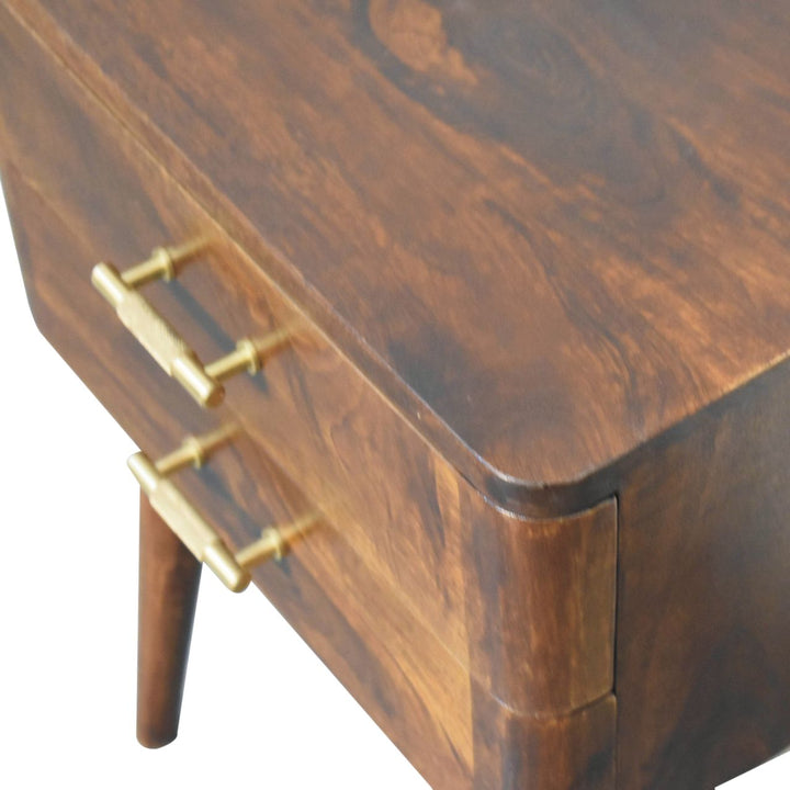 Mid-Century Modern Walnut 2-Drawer Nightstand with Brass Handles
