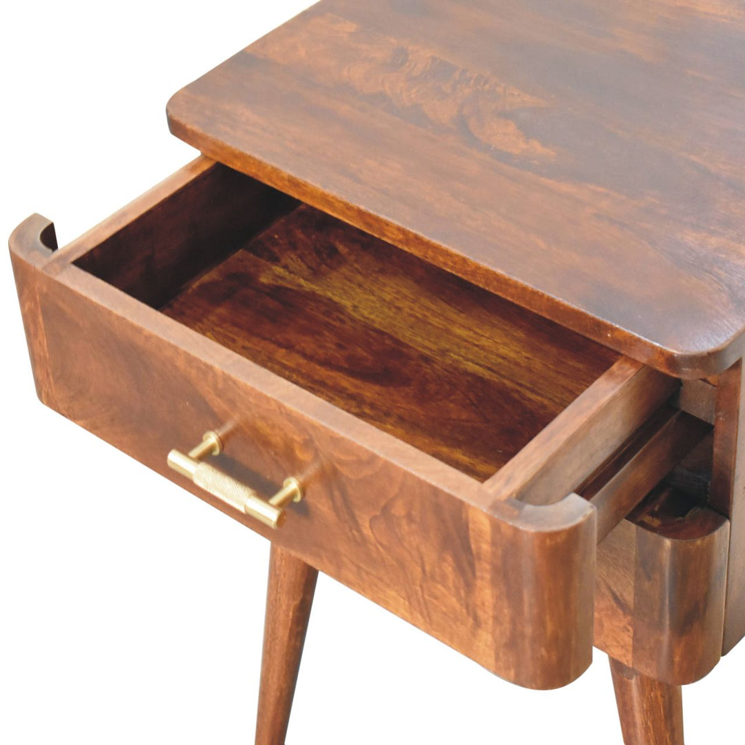 Mid-Century Modern Walnut 2-Drawer Nightstand with Brass Handles