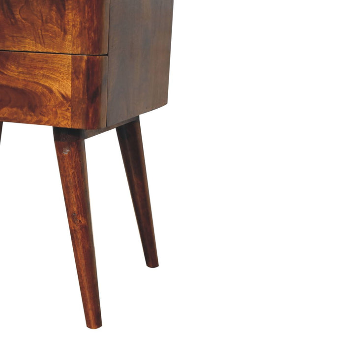 Mid-Century Modern Walnut 2-Drawer Nightstand with Brass Handles
