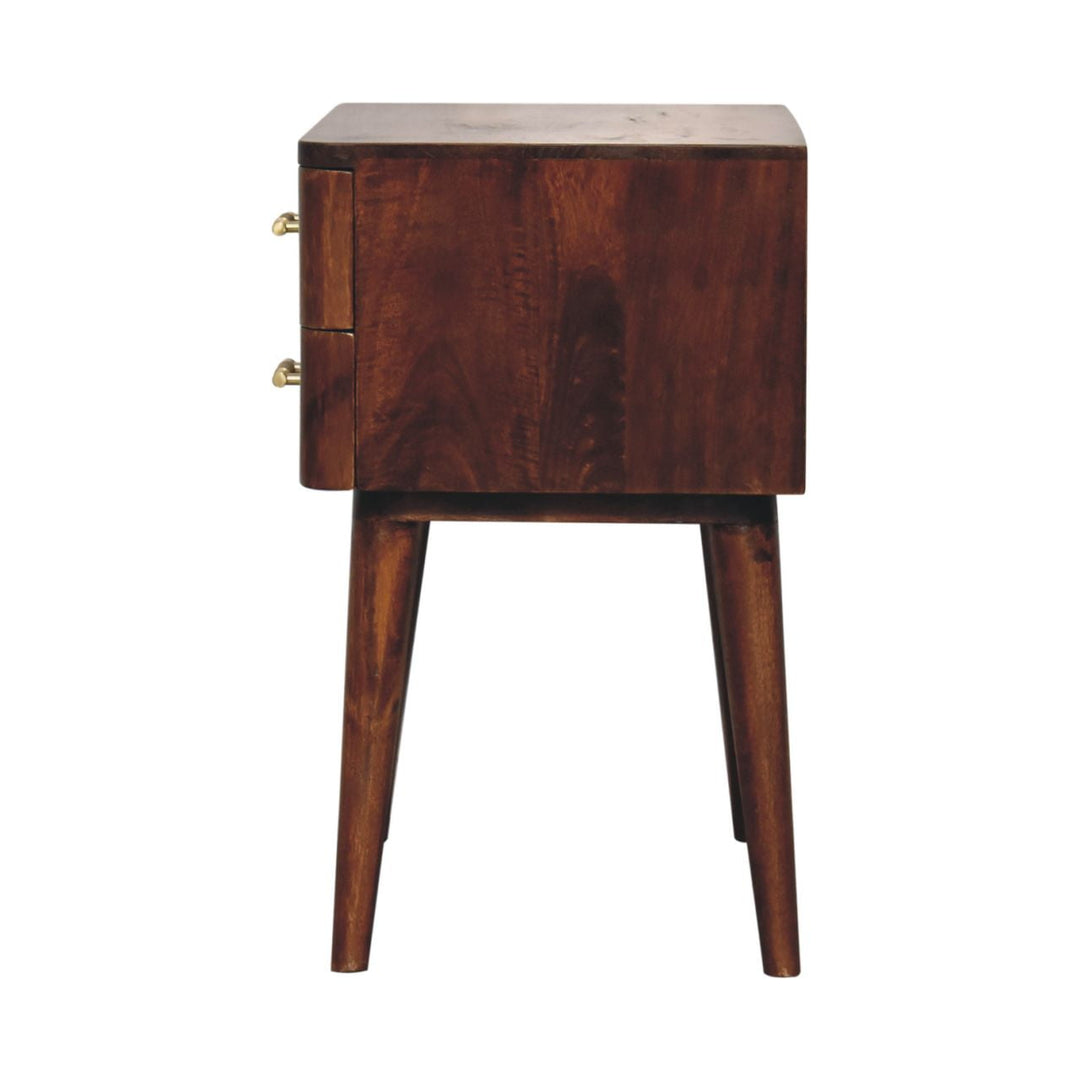 Mid-Century Modern Walnut 2-Drawer Nightstand with Brass Handles