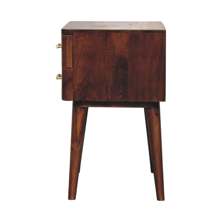 Mid-Century Modern Walnut 2-Drawer Nightstand with Brass Handles
