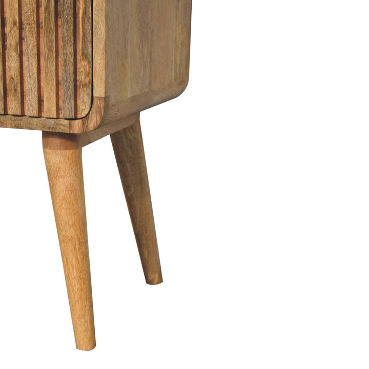 Brown Lacquered Chestnut Solid Mango Wood T-Bar Bedside Table with 2 Drawers & Scandinavian Legs