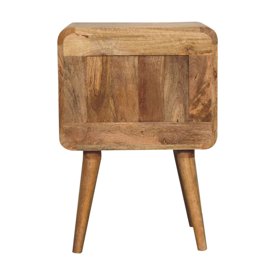 Brown Lacquered Chestnut Solid Mango Wood T-Bar Bedside Table with 2 Drawers & Scandinavian Legs