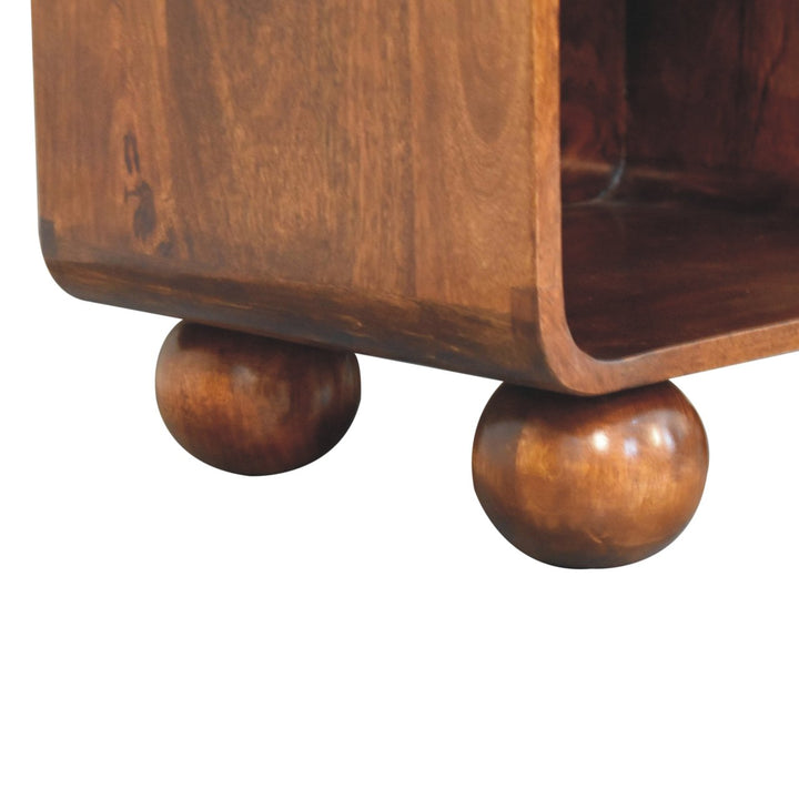 Solid Mango Wood Woven-Front Bedside Table with 1 Drawer & Open Shelf | Chestnut Finish | 45 x 35 x 54 cm