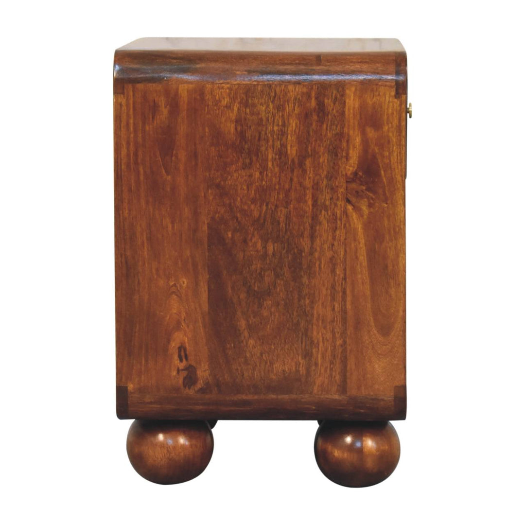 Solid Mango Wood Woven-Front Bedside Table with 1 Drawer & Open Shelf | Chestnut Finish | 45 x 35 x 54 cm