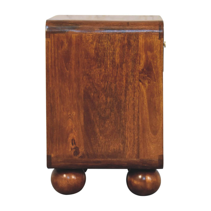 Solid Mango Wood Woven-Front Bedside Table with 1 Drawer & Open Shelf | Chestnut Finish | 45 x 35 x 54 cm