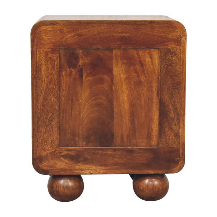 Solid Mango Wood Woven-Front Bedside Table with 1 Drawer & Open Shelf | Chestnut Finish | 45 x 35 x 54 cm