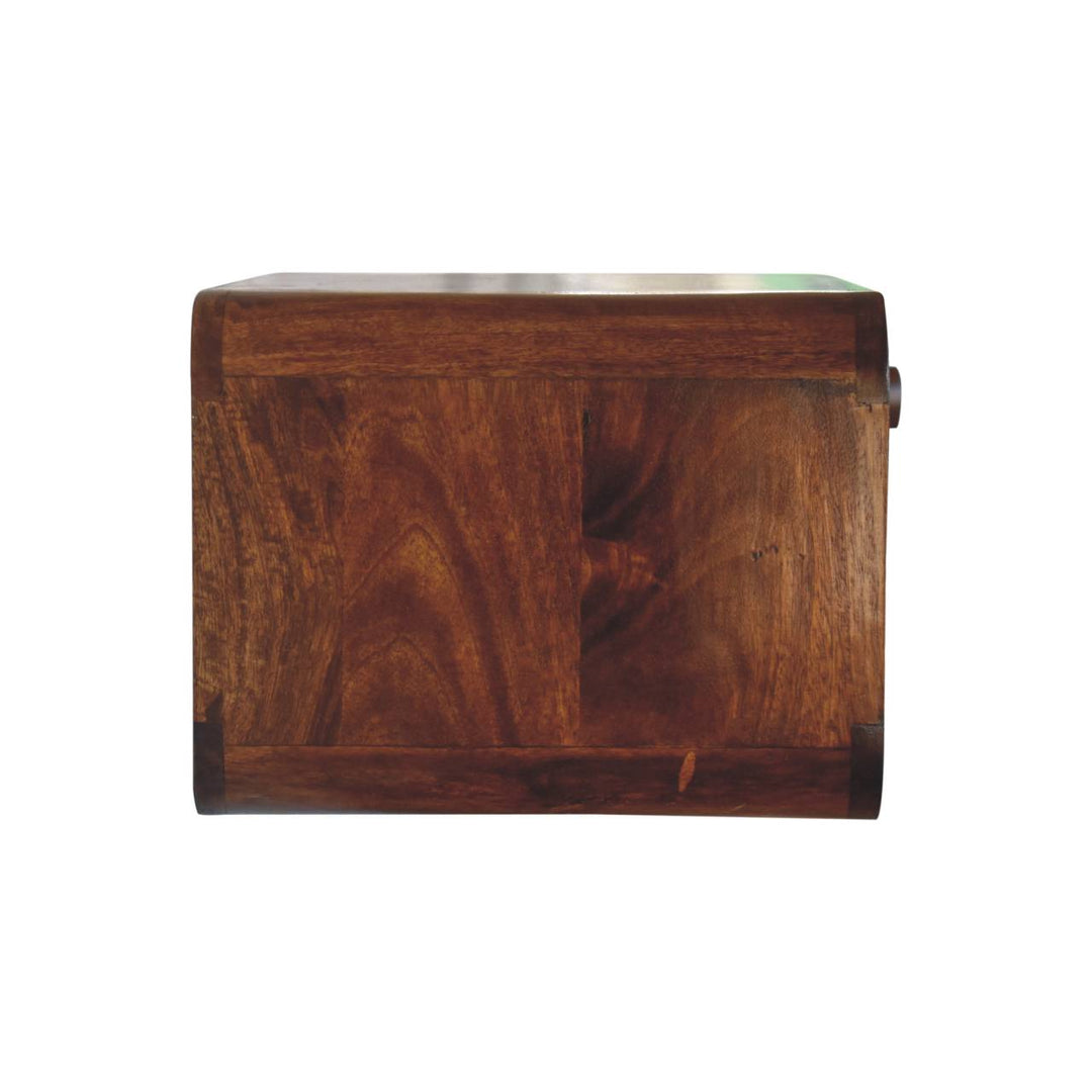 Brown Lacquered Chestnut Solid Mango Wood Woven Open Wall-Mounted Bedside with 1 Drawer & Shelf
