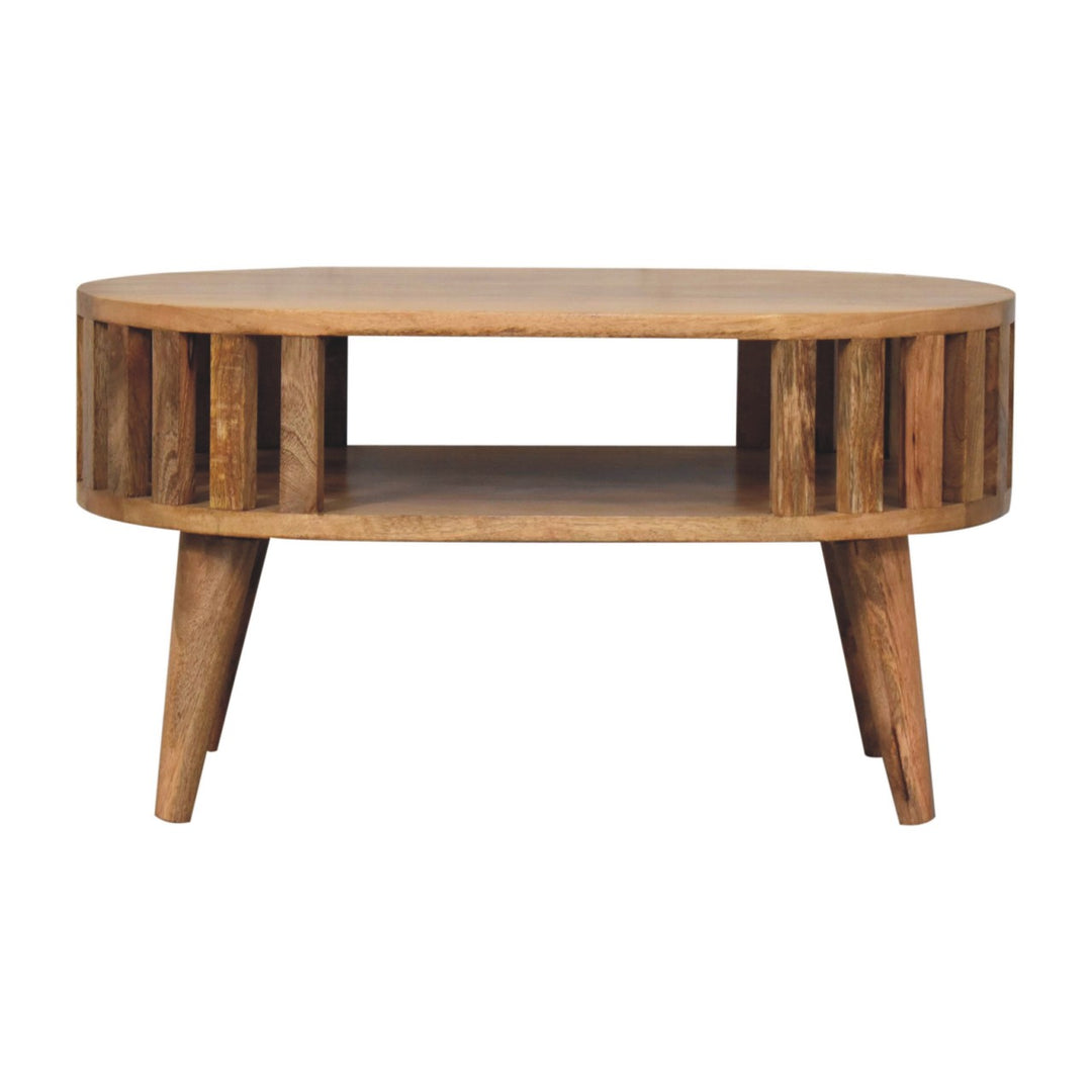 Beige Honeycomb Oak-Finish Solid Mango Wood Mini Ariella Coffee Table with Open Compartment