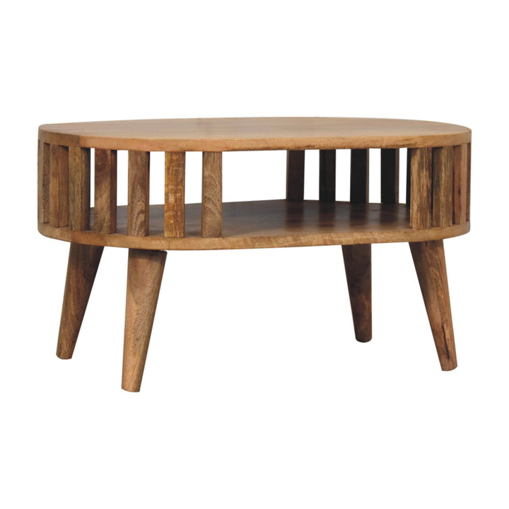 Beige Honeycomb Oak-Finish Solid Mango Wood Mini Ariella Coffee Table with Open Compartment