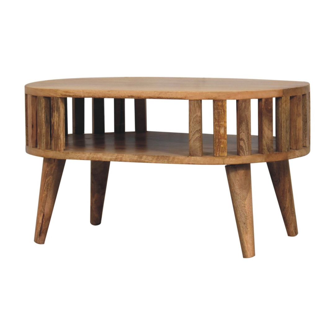 Beige Honeycomb Oak-Finish Solid Mango Wood Mini Ariella Coffee Table with Open Compartment