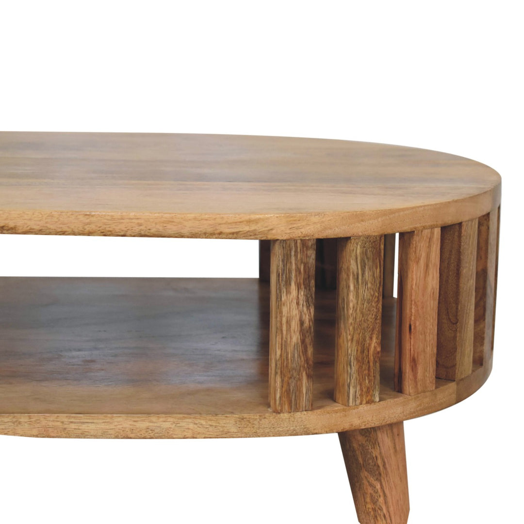 Beige Honeycomb Oak-Finish Solid Mango Wood Mini Ariella Coffee Table with Open Compartment