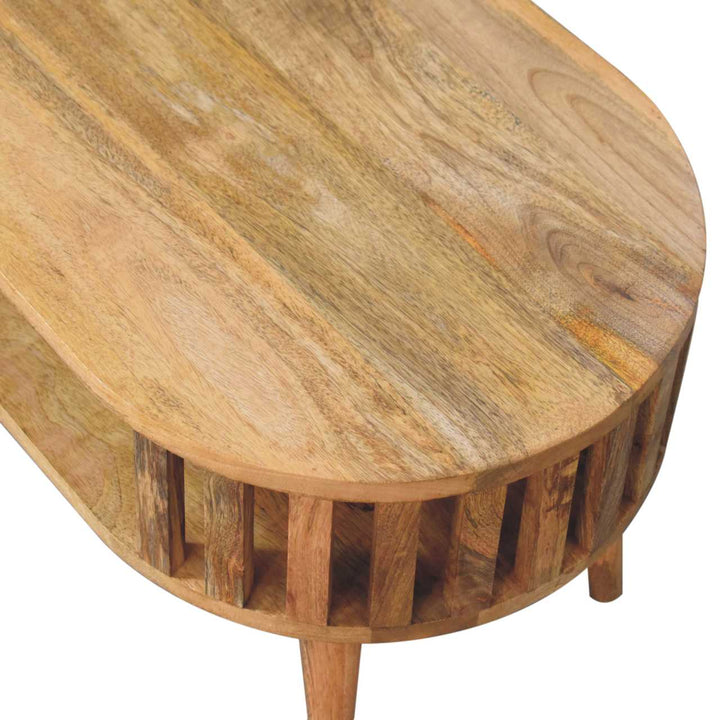 Beige Honeycomb Oak-Finish Solid Mango Wood Mini Ariella Coffee Table with Open Compartment