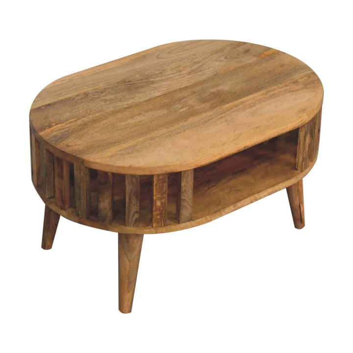 Beige Honeycomb Oak-Finish Solid Mango Wood Mini Ariella Coffee Table with Open Compartment