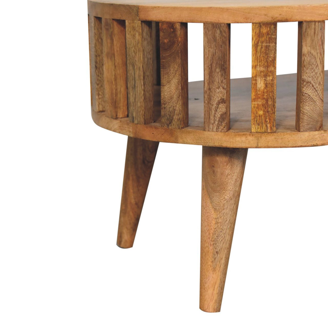Beige Honeycomb Oak-Finish Solid Mango Wood Mini Ariella Coffee Table with Open Compartment