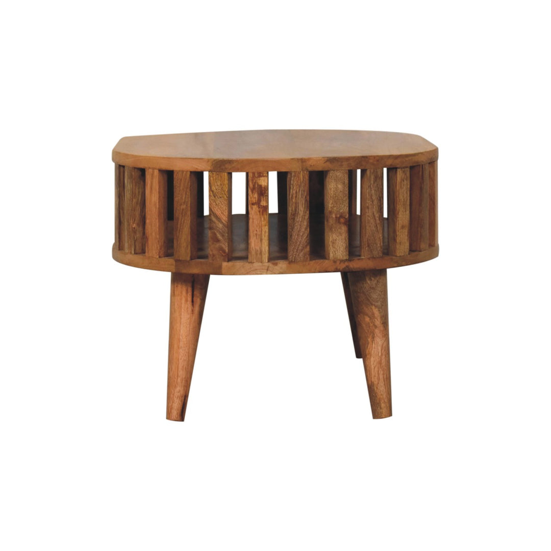 Beige Honeycomb Oak-Finish Solid Mango Wood Mini Ariella Coffee Table with Open Compartment
