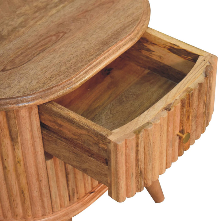 Brown Oak Veneer Solid Mango Wood Soba Nordic Bedside Table with 2 Drawers & Chestnut Finish