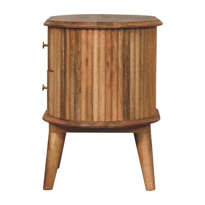 Brown Oak Veneer Solid Mango Wood Soba Nordic Bedside Table with 2 Drawers & Chestnut Finish
