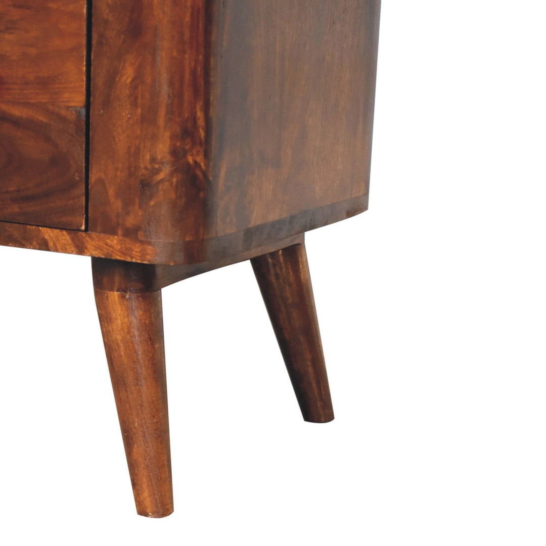 Brown Lacquered Chestnut Solid Mango Wood 3-Drawer Chest with Rounded Edges & Nordic Legs