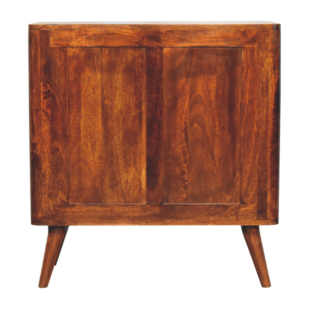 Brown Lacquered Chestnut Solid Mango Wood 3-Drawer Chest with Rounded Edges & Nordic Legs
