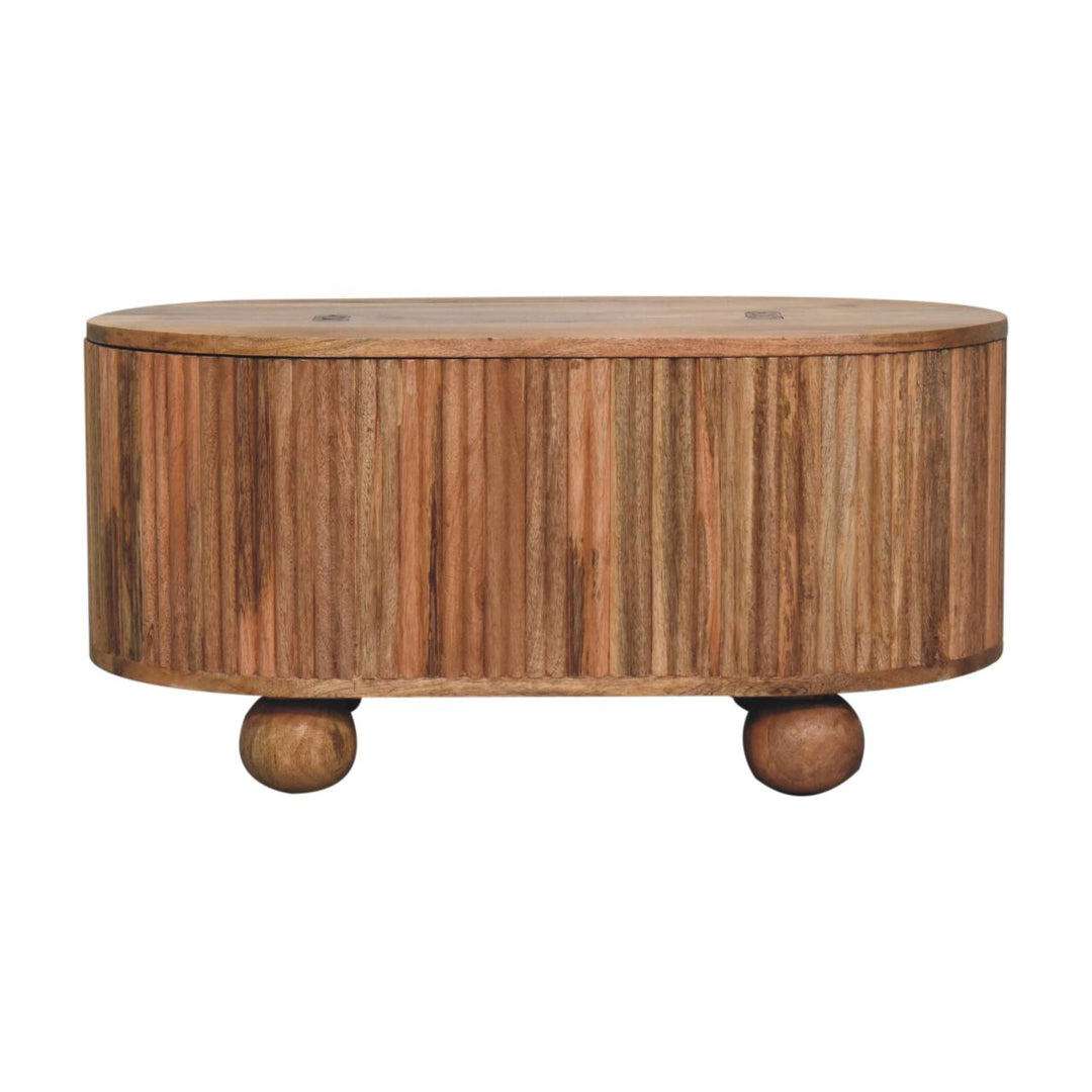 Beige Lacquered Chestnut Solid Mango Wood Circular TV Unit with 2 Drawers & Nordic Legs