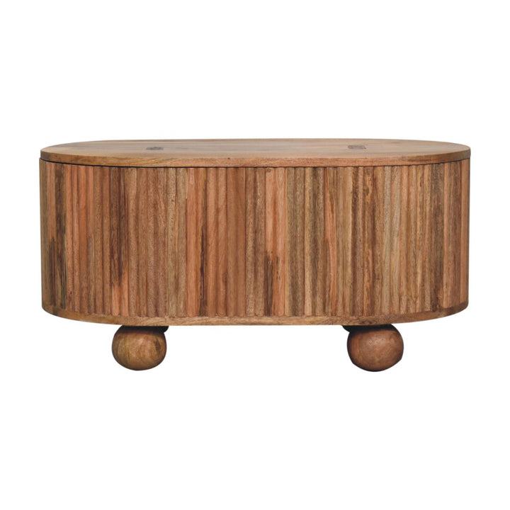 Beige Lacquered Chestnut Solid Mango Wood Circular TV Unit with 2 Drawers & Nordic Legs