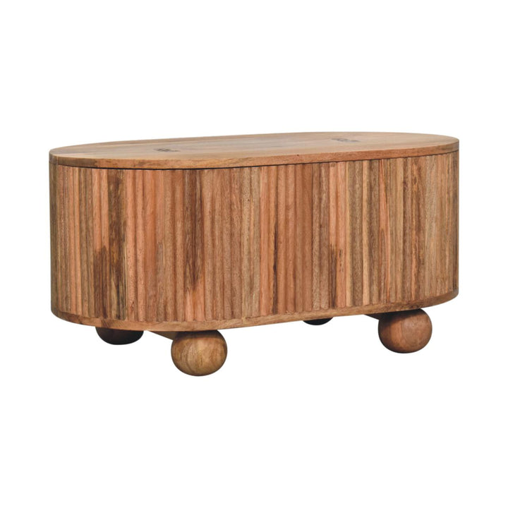 Beige Lacquered Chestnut Solid Mango Wood Circular TV Unit with 2 Drawers & Nordic Legs