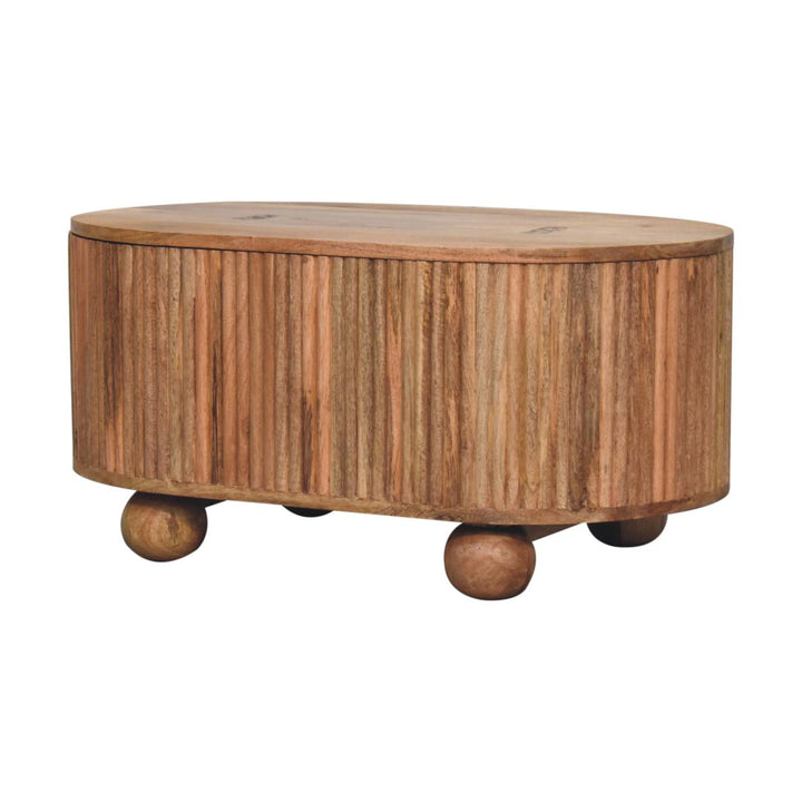 Beige Lacquered Chestnut Solid Mango Wood Circular TV Unit with 2 Drawers & Nordic Legs