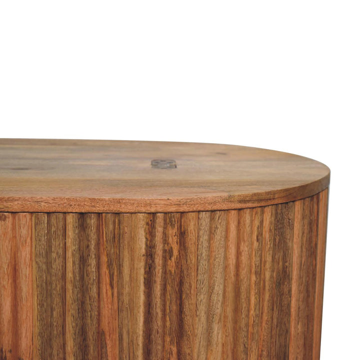 Beige Lacquered Chestnut Solid Mango Wood Circular TV Unit with 2 Drawers & Nordic Legs