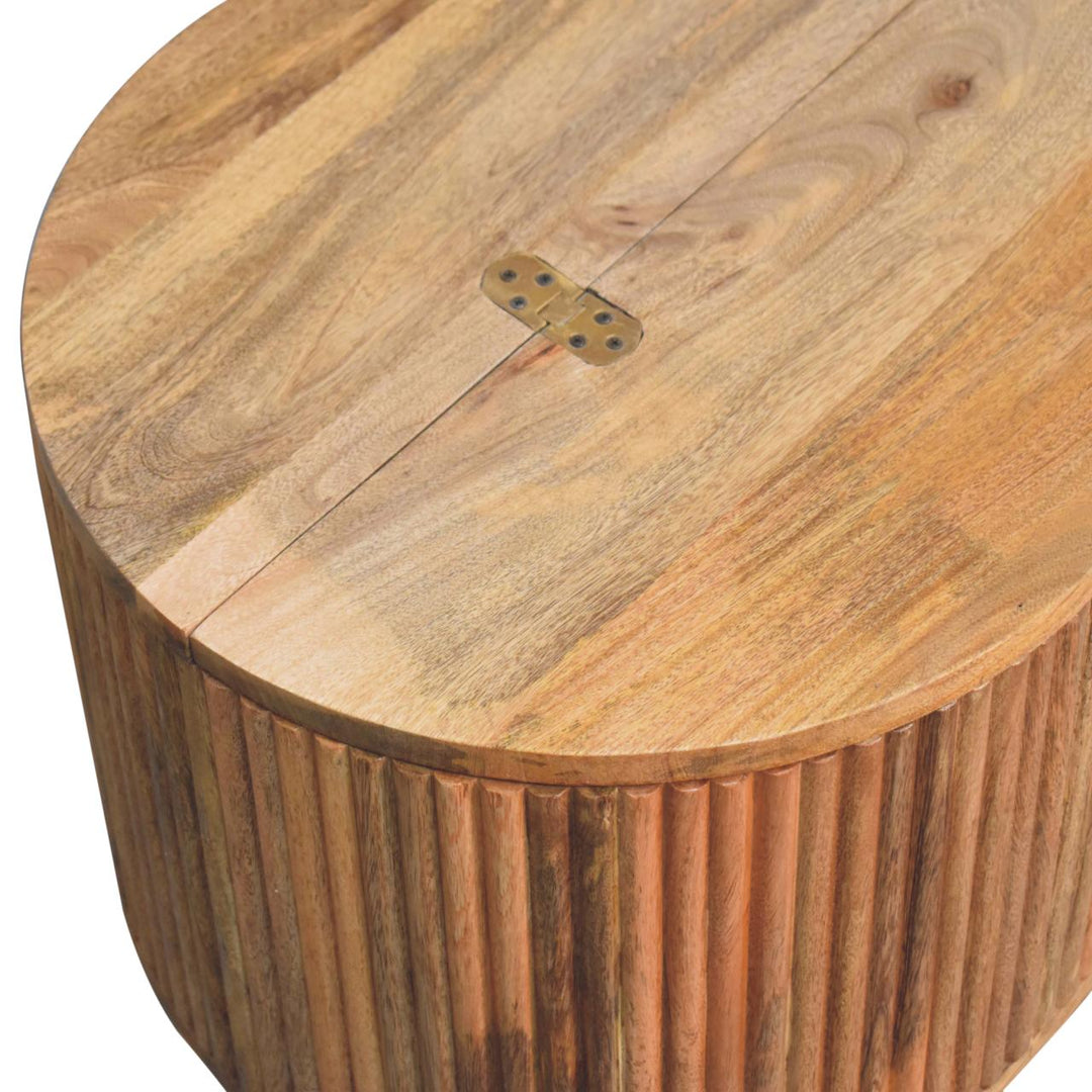 Beige Lacquered Chestnut Solid Mango Wood Circular TV Unit with 2 Drawers & Nordic Legs
