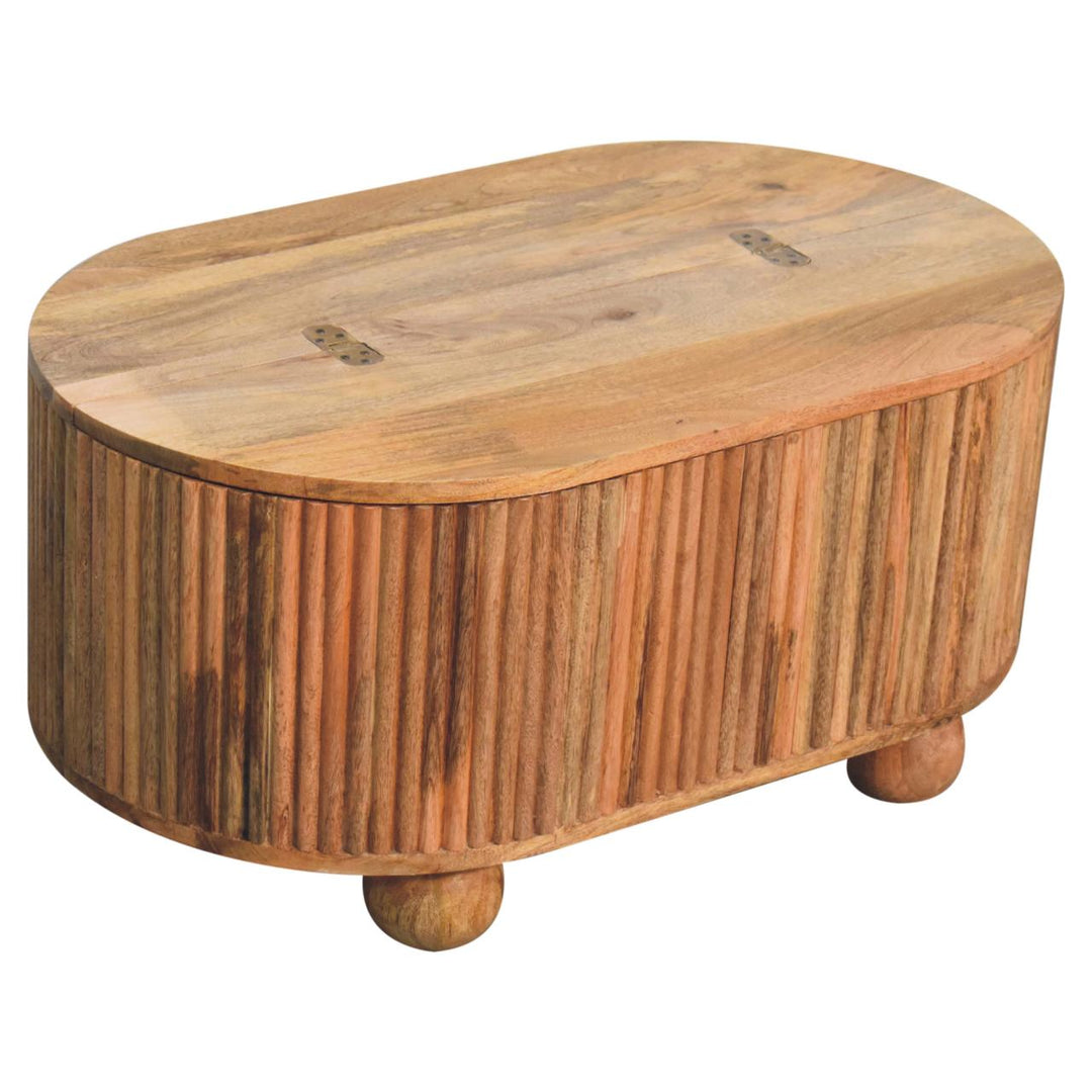 Beige Lacquered Chestnut Solid Mango Wood Circular TV Unit with 2 Drawers & Nordic Legs