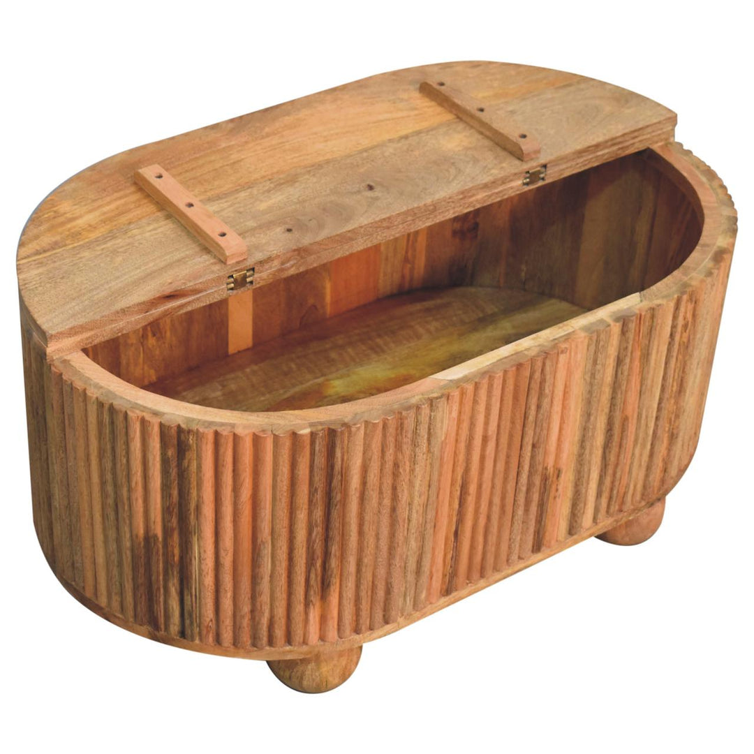 Beige Lacquered Chestnut Solid Mango Wood Circular TV Unit with 2 Drawers & Nordic Legs