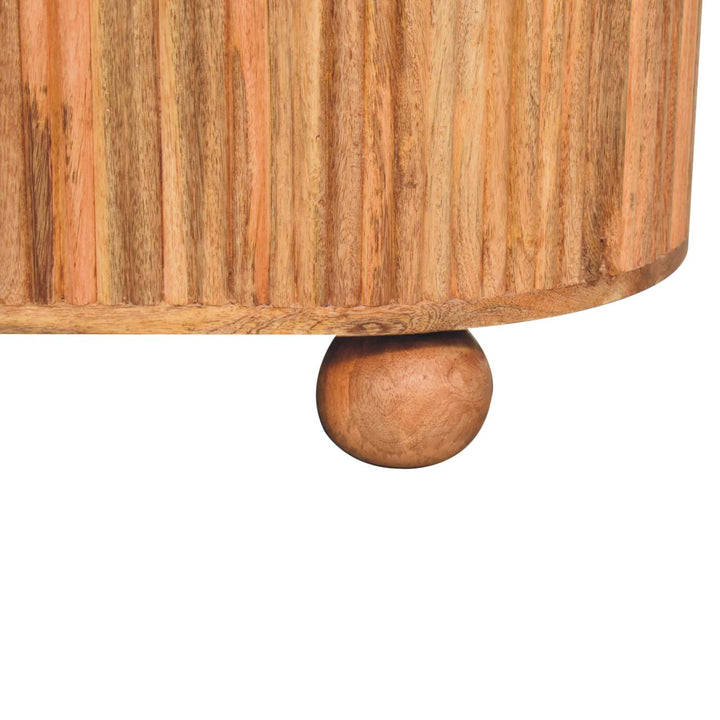 Beige Lacquered Chestnut Solid Mango Wood Circular TV Unit with 2 Drawers & Nordic Legs