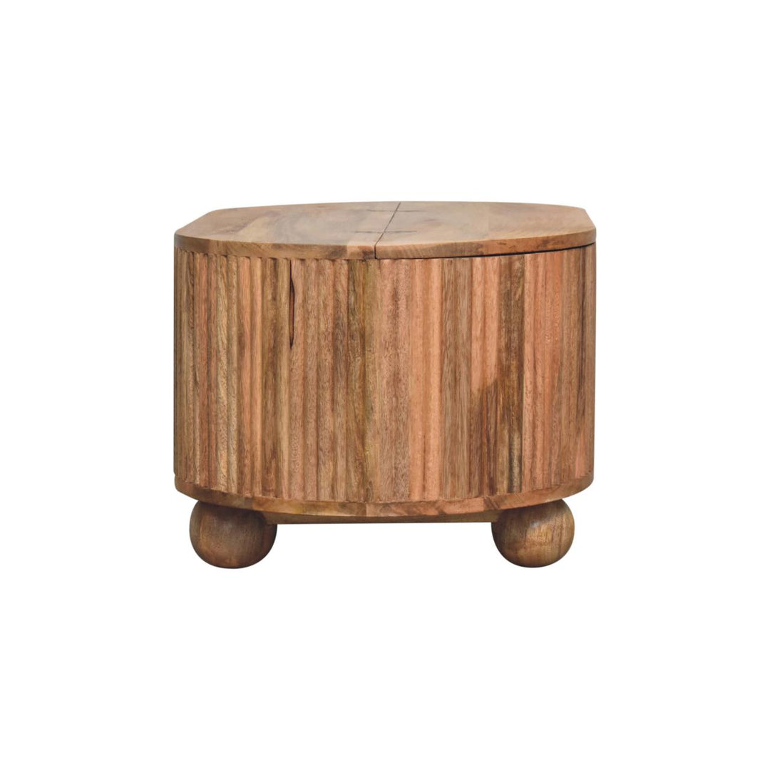Beige Lacquered Chestnut Solid Mango Wood Circular TV Unit with 2 Drawers & Nordic Legs