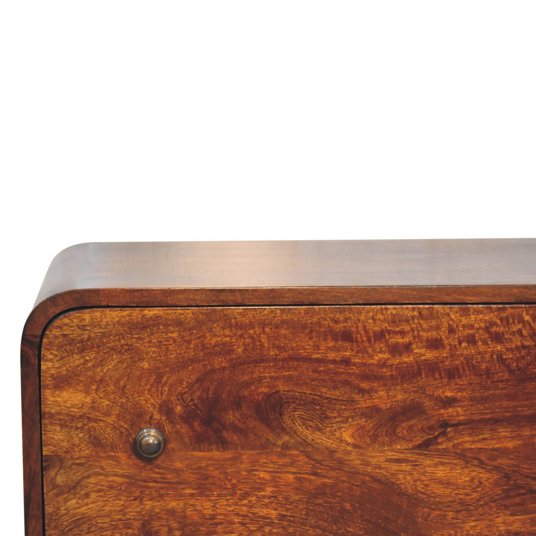 Brown Lacquered Chestnut Solid Mango Wood Fine Aspen 3-Drawer Chest with Brass-Veneered Drawers