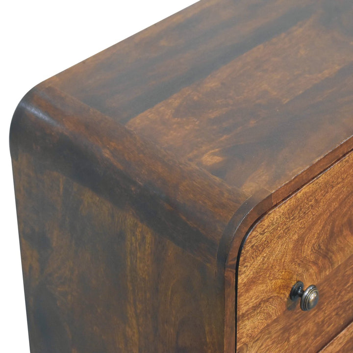 Brown Lacquered Chestnut Solid Mango Wood Fine Aspen 3-Drawer Chest with Brass-Veneered Drawers