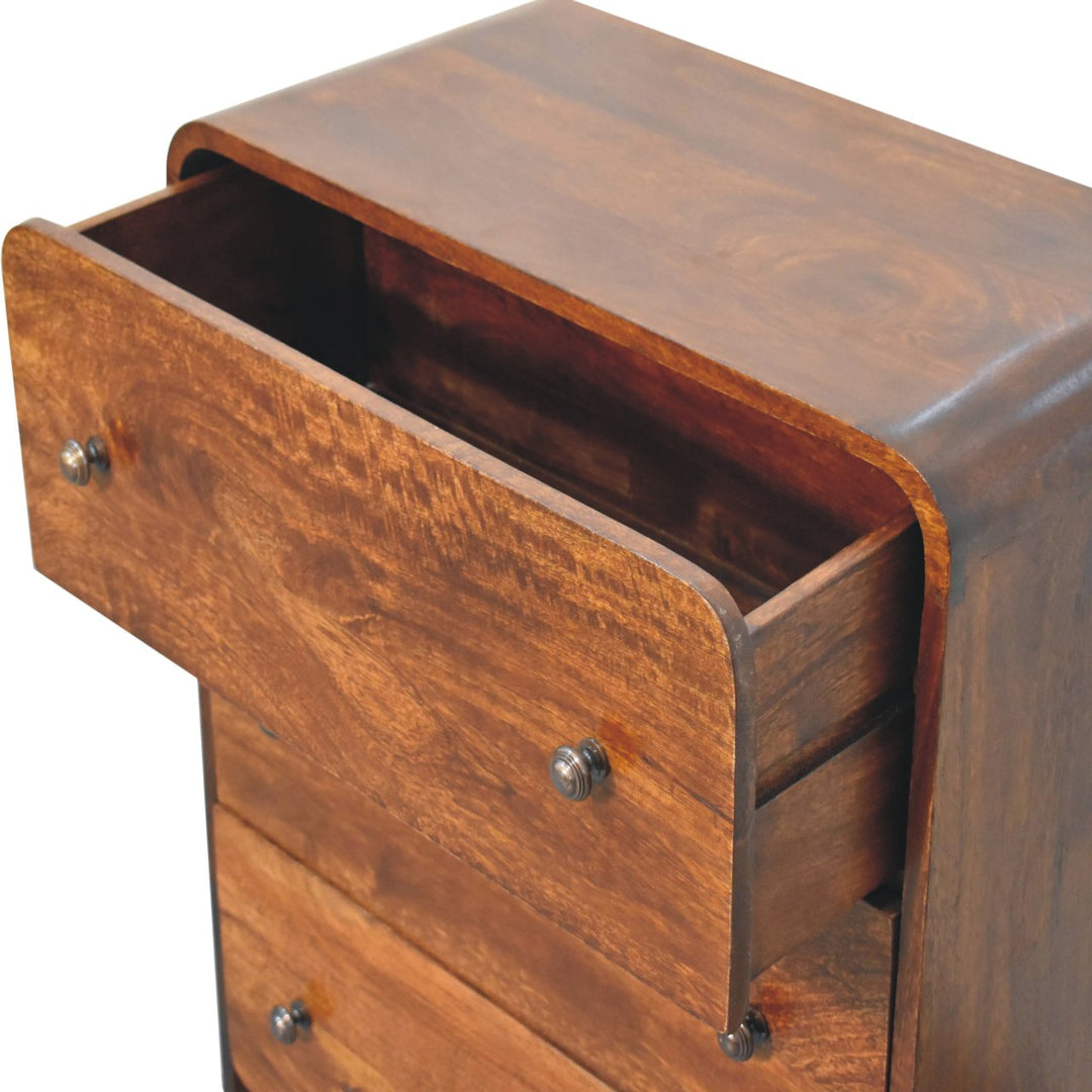 Brown Lacquered Chestnut Solid Mango Wood Fine Aspen 3-Drawer Chest with Brass-Veneered Drawers