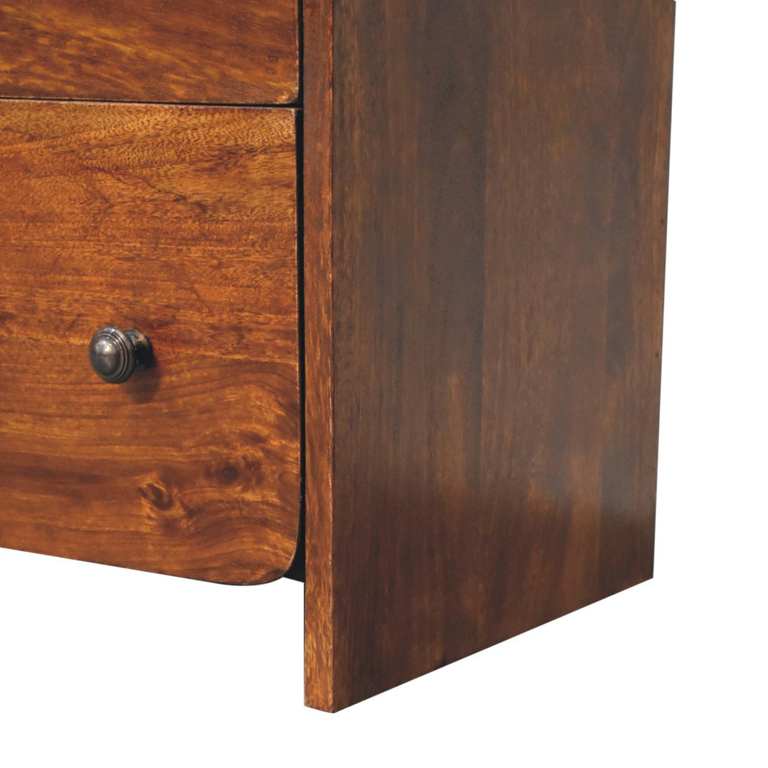 Brown Lacquered Chestnut Solid Mango Wood Fine Aspen 3-Drawer Chest with Brass-Veneered Drawers