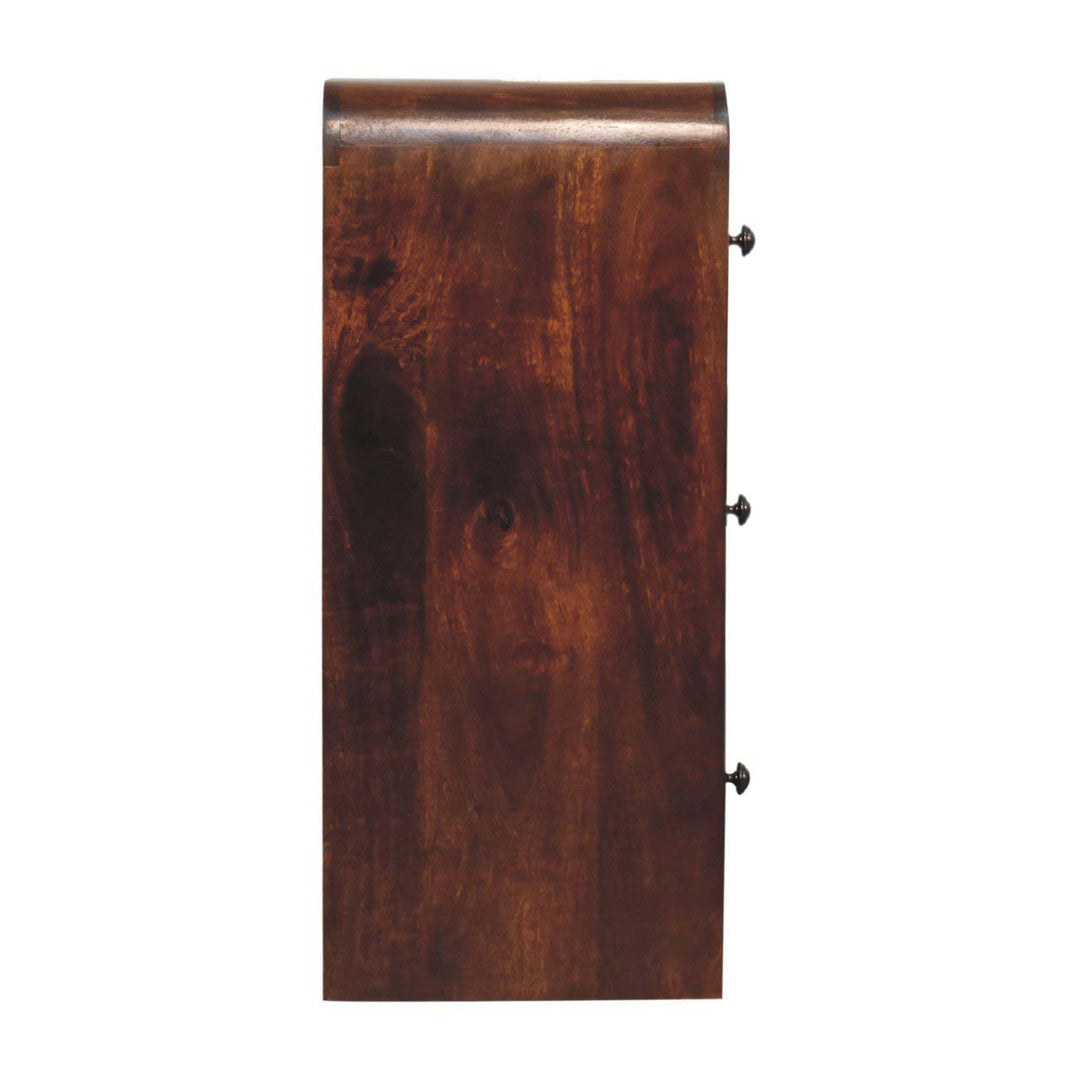 Brown Lacquered Chestnut Solid Mango Wood Fine Aspen 3-Drawer Chest with Brass-Veneered Drawers