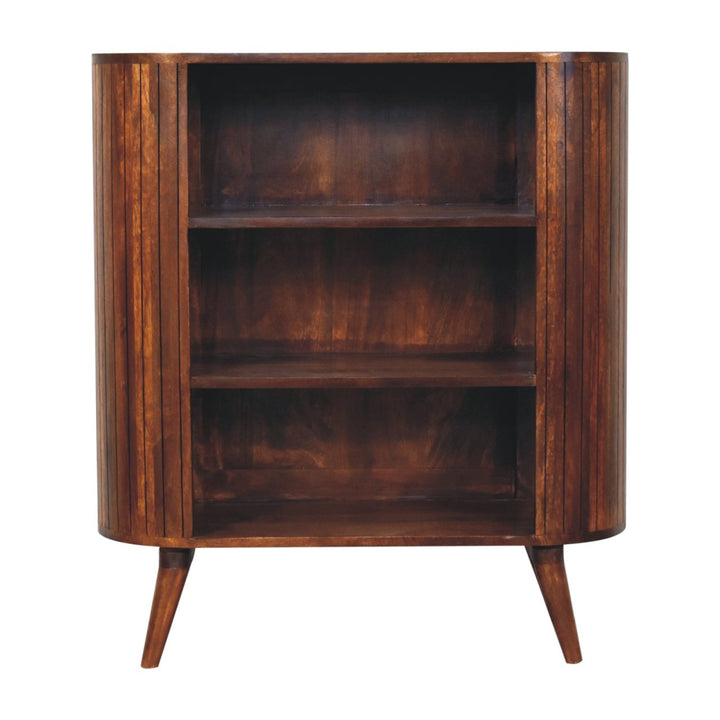 Brown Lacquered Chestnut Solid Mango Wood Cortez 3-Open-Shelf Cabinet with Nordic Legs