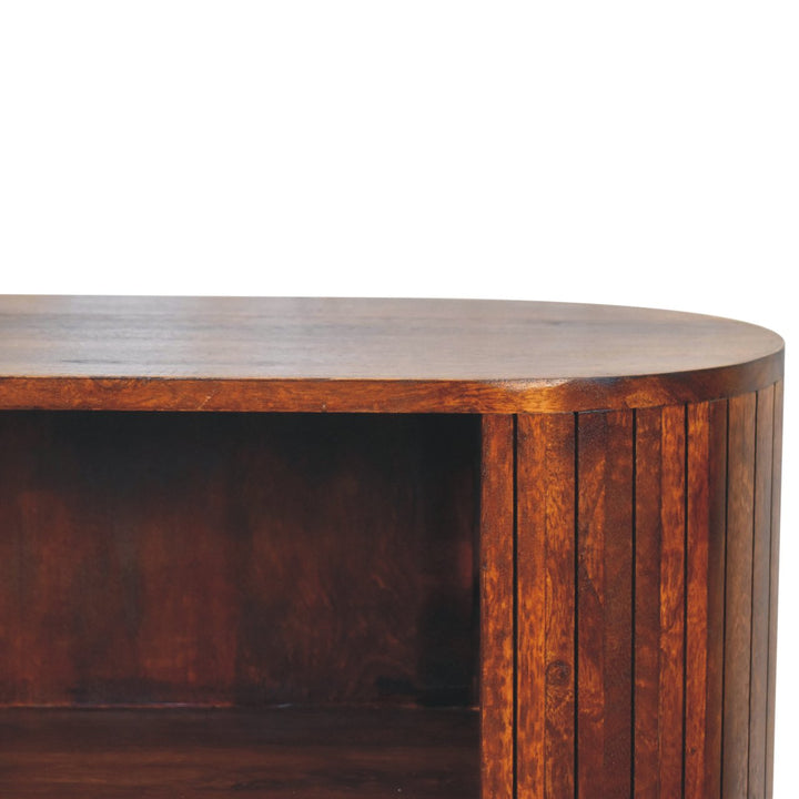 Brown Lacquered Chestnut Solid Mango Wood Cortez 3-Open-Shelf Cabinet with Nordic Legs