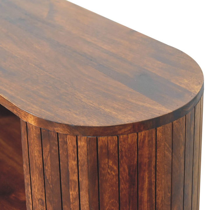Brown Lacquered Chestnut Solid Mango Wood Cortez 3-Open-Shelf Cabinet with Nordic Legs
