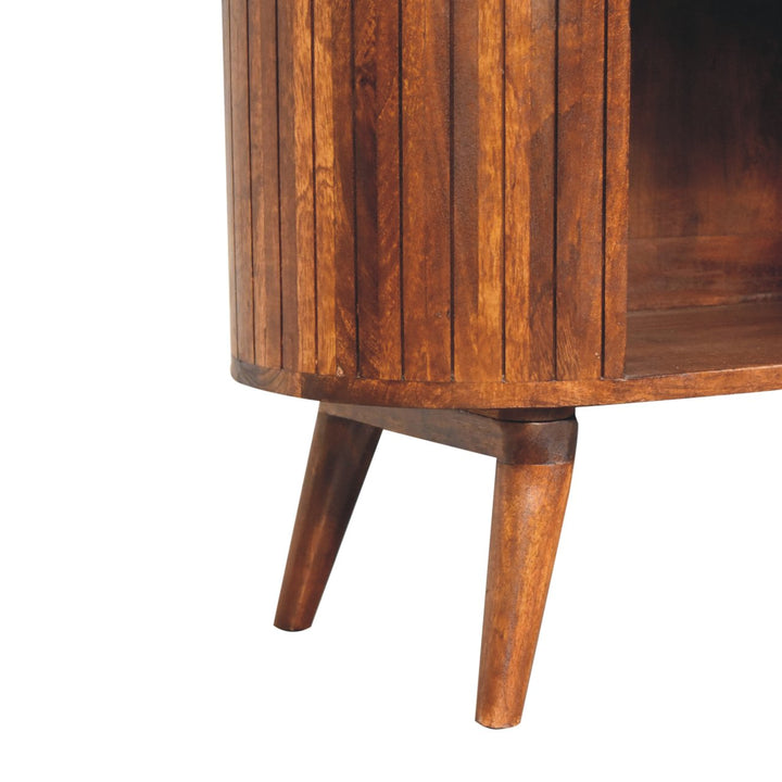 Brown Lacquered Chestnut Solid Mango Wood Cortez 3-Open-Shelf Cabinet with Nordic Legs