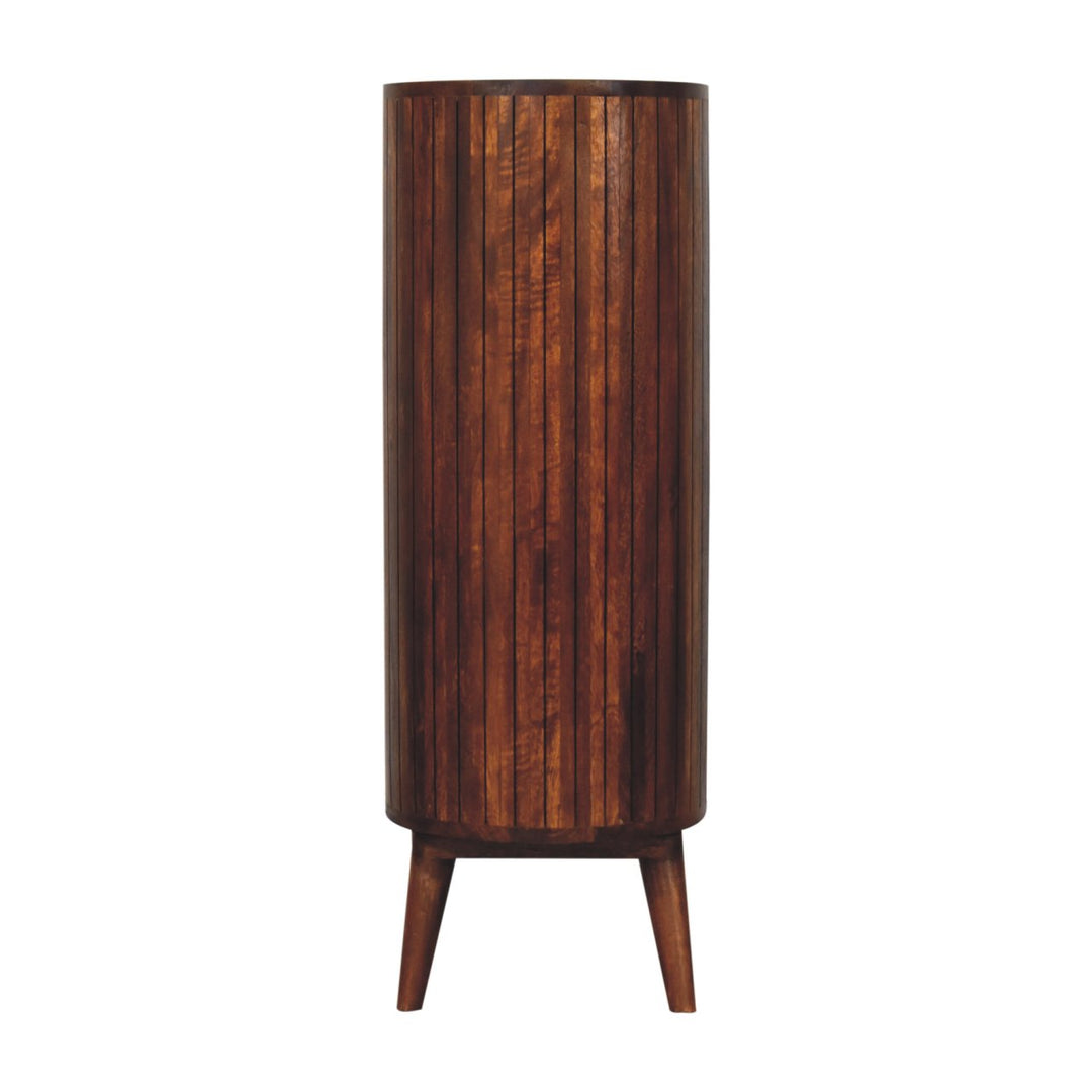 Brown Lacquered Chestnut Solid Mango Wood Cortez 3-Open-Shelf Cabinet with Nordic Legs