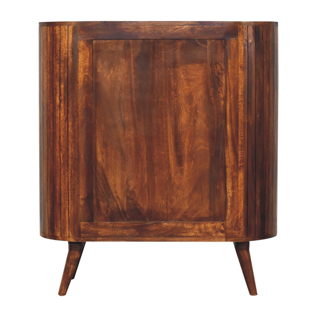 Brown Lacquered Chestnut Solid Mango Wood Cortez 3-Open-Shelf Cabinet with Nordic Legs
