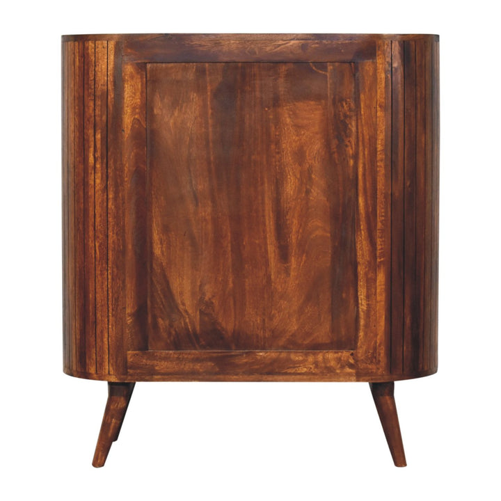 Brown Lacquered Chestnut Solid Mango Wood Cortez 3-Open-Shelf Cabinet with Nordic Legs