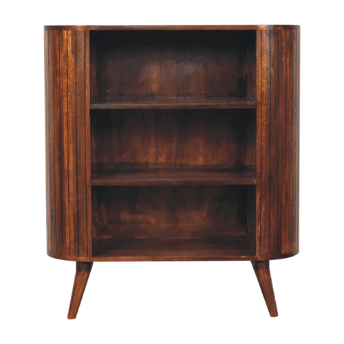 Brown Lacquered Chestnut Solid Mango Wood Cortez 3-Open-Shelf Cabinet with Nordic Legs