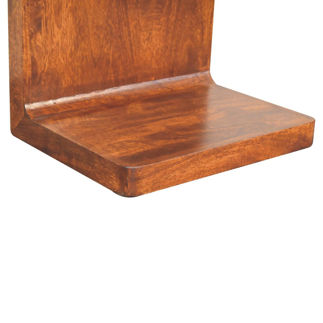Solid Mango Wood Rounded Bedside Table with T-Bar Handle, 1 Drawer & Open Shelf | Chestnut Finish | 45 x 35 x 55 cm