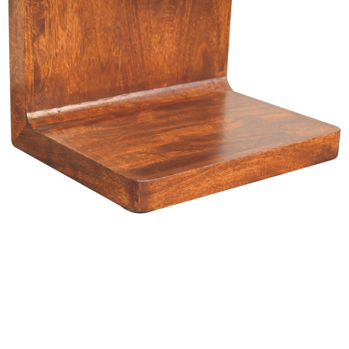 Solid Mango Wood Rounded Bedside Table with T-Bar Handle, 1 Drawer & Open Shelf | Chestnut Finish | 45 x 35 x 55 cm
